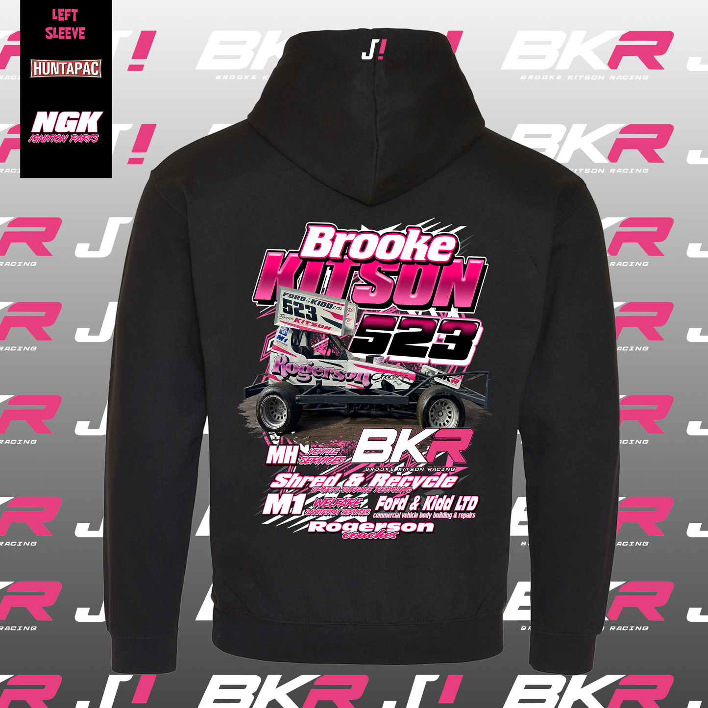 Kids Pink Lined Brooke Kitson Tarmac Car Hoodie